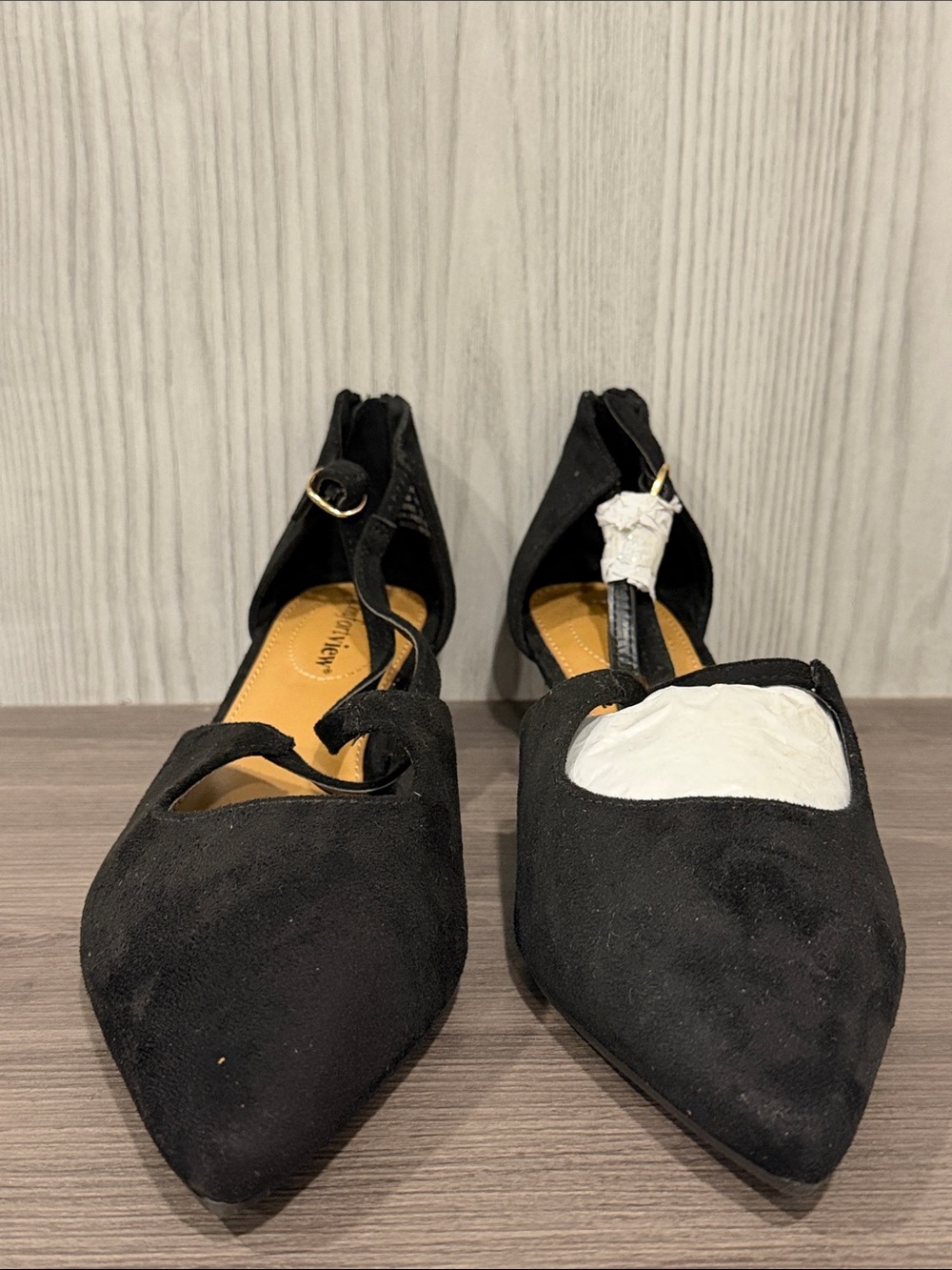 Comfortview The Dawn Pump Black Pointed- Ankle-Strap Flats